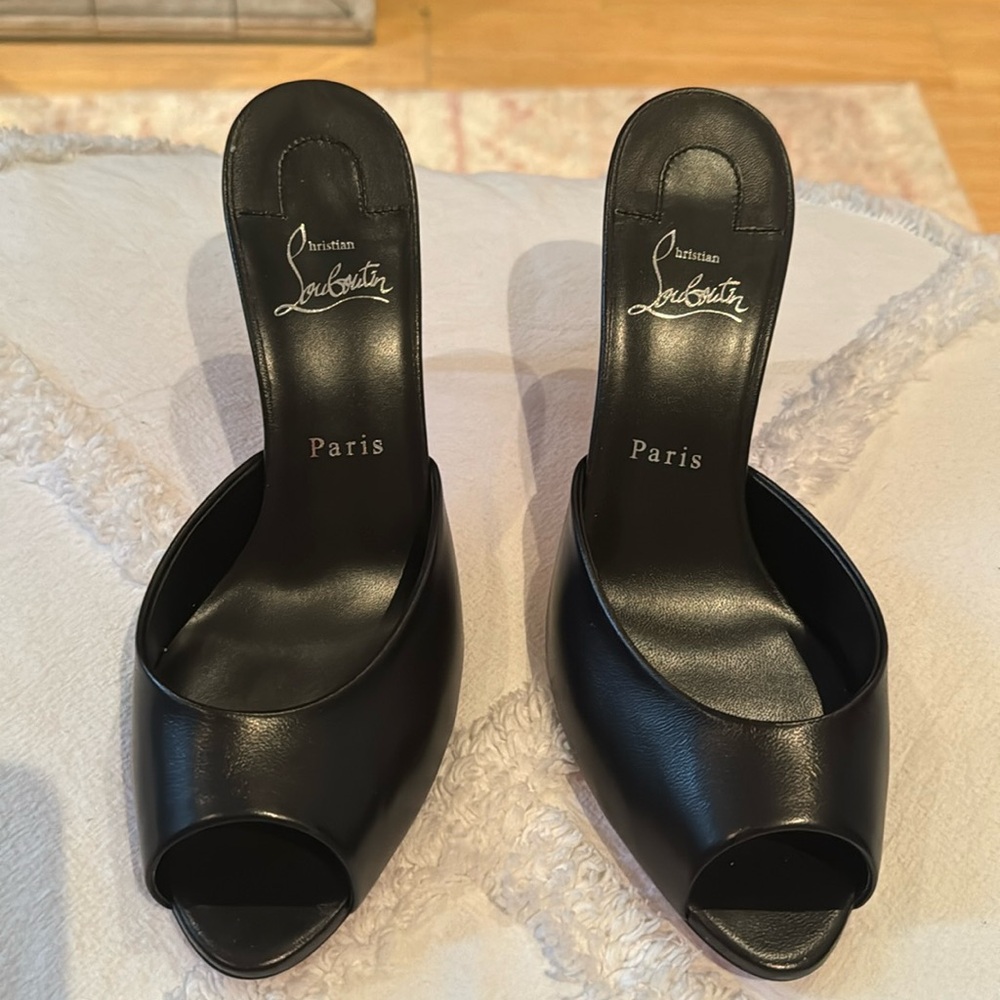 Christian Louboutin Black Peep-Toe Mules